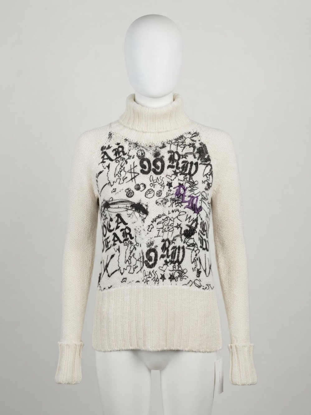Vintage Rocawear Y2K Graffiti Knit Turtleneck Sweater Zipper Neck Size L